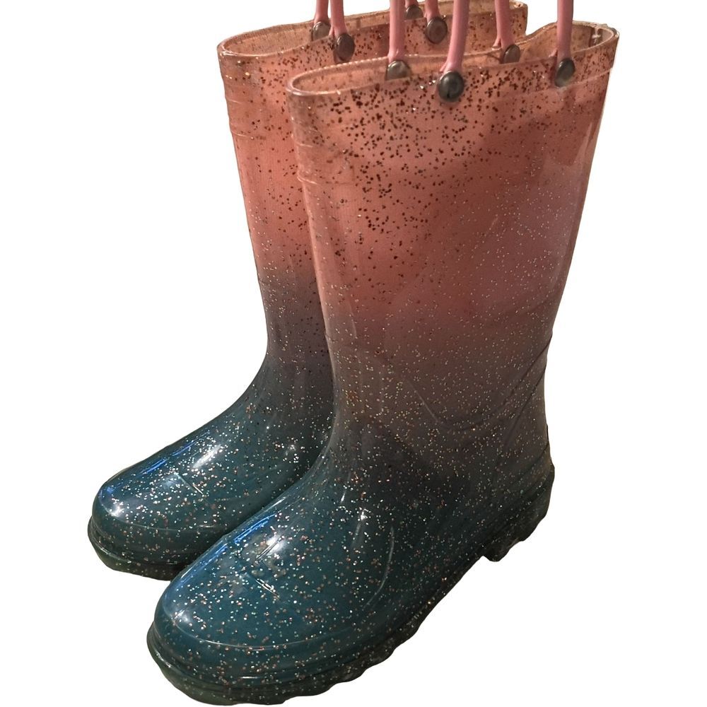 Western Chief Teal Ombre Kids Rain Boots with Pink Handles